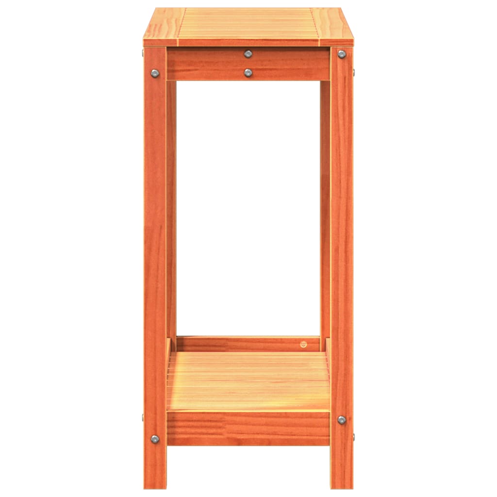 Viaszbarna tömör fenyőfa ültetőasztal polccal 82,5 x 35 x 75 cm