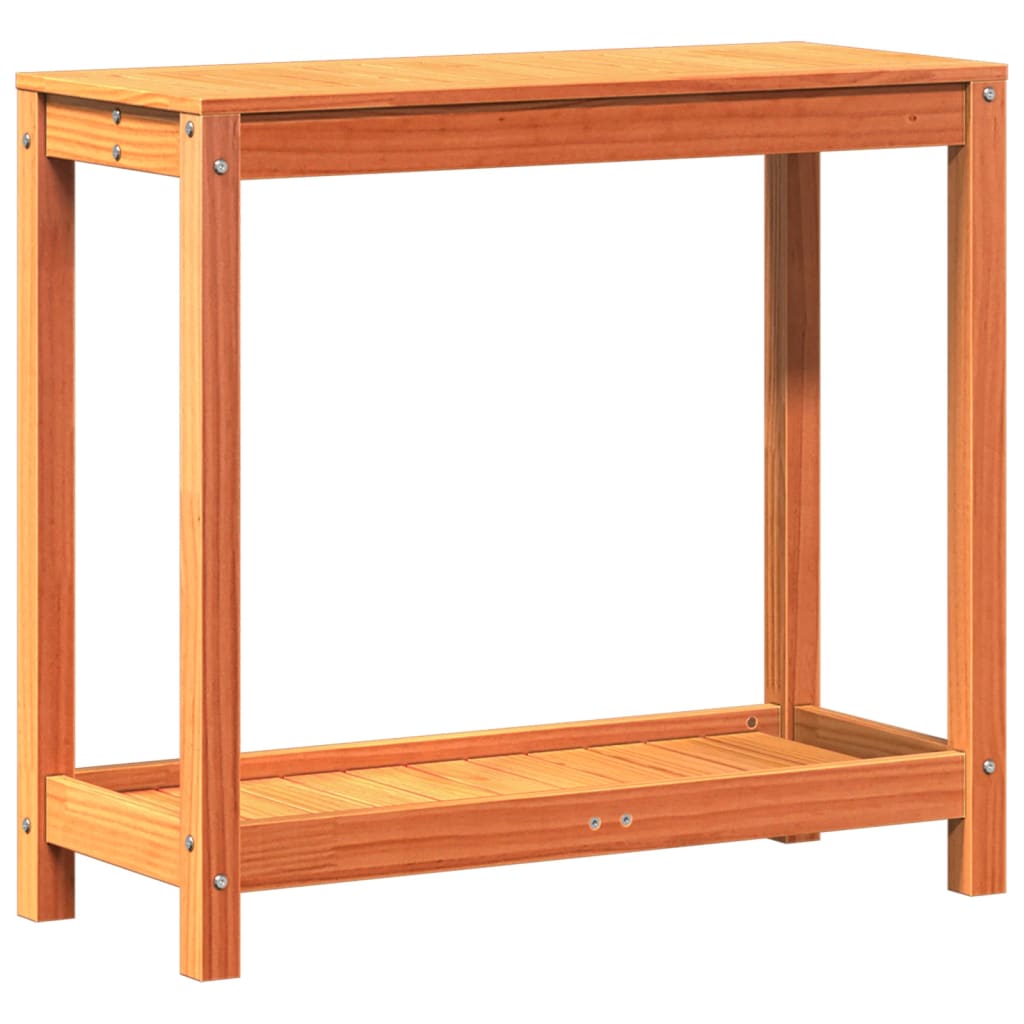 Viaszbarna tömör fenyőfa ültetőasztal polccal 82,5 x 35 x 75 cm