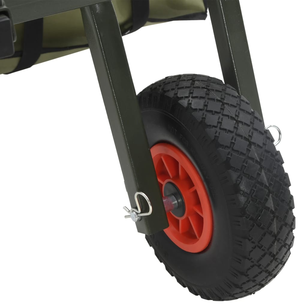 Zöld porszórt acél horgászkocsi kerékkel