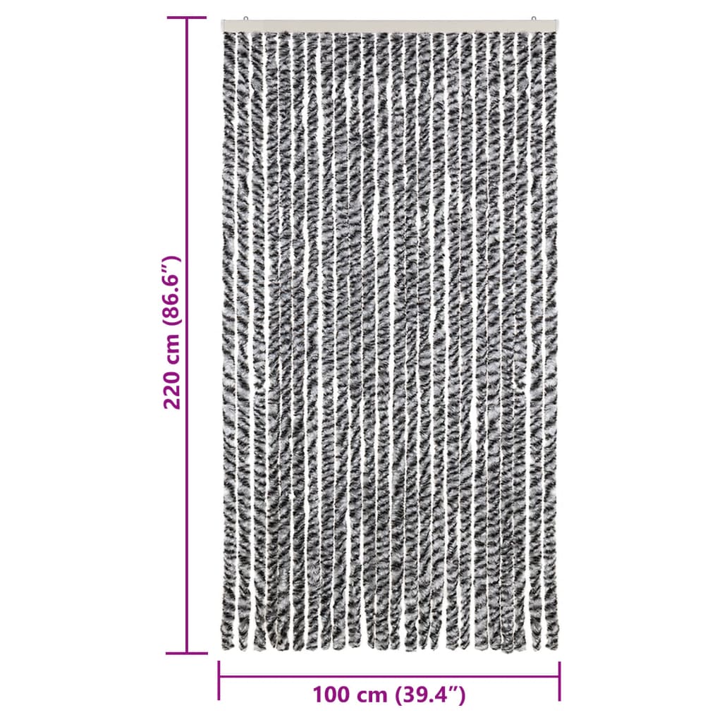 Szürke és fekete és fehér zsenília rovarfüggöny 100x220 cm