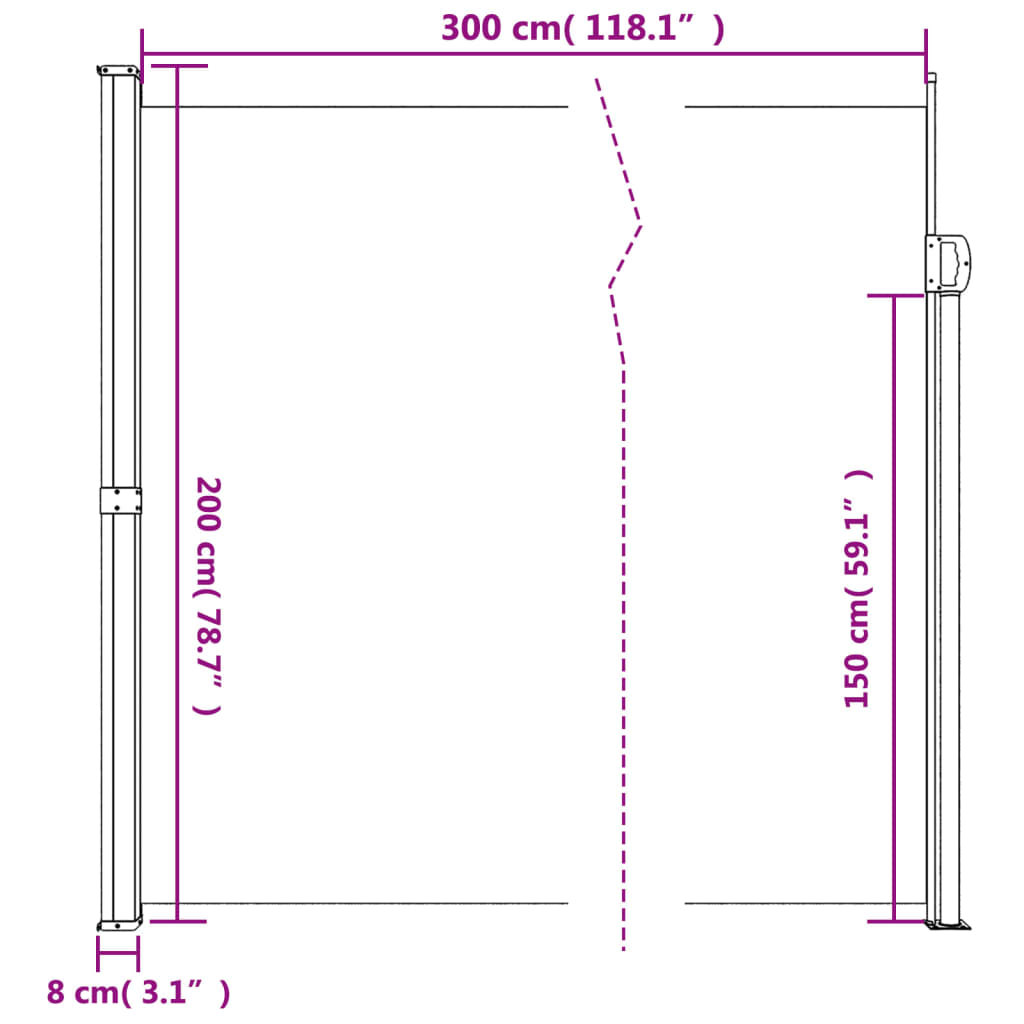Tópszínű behúzható oldalsó napellenző 200 x 300 cm