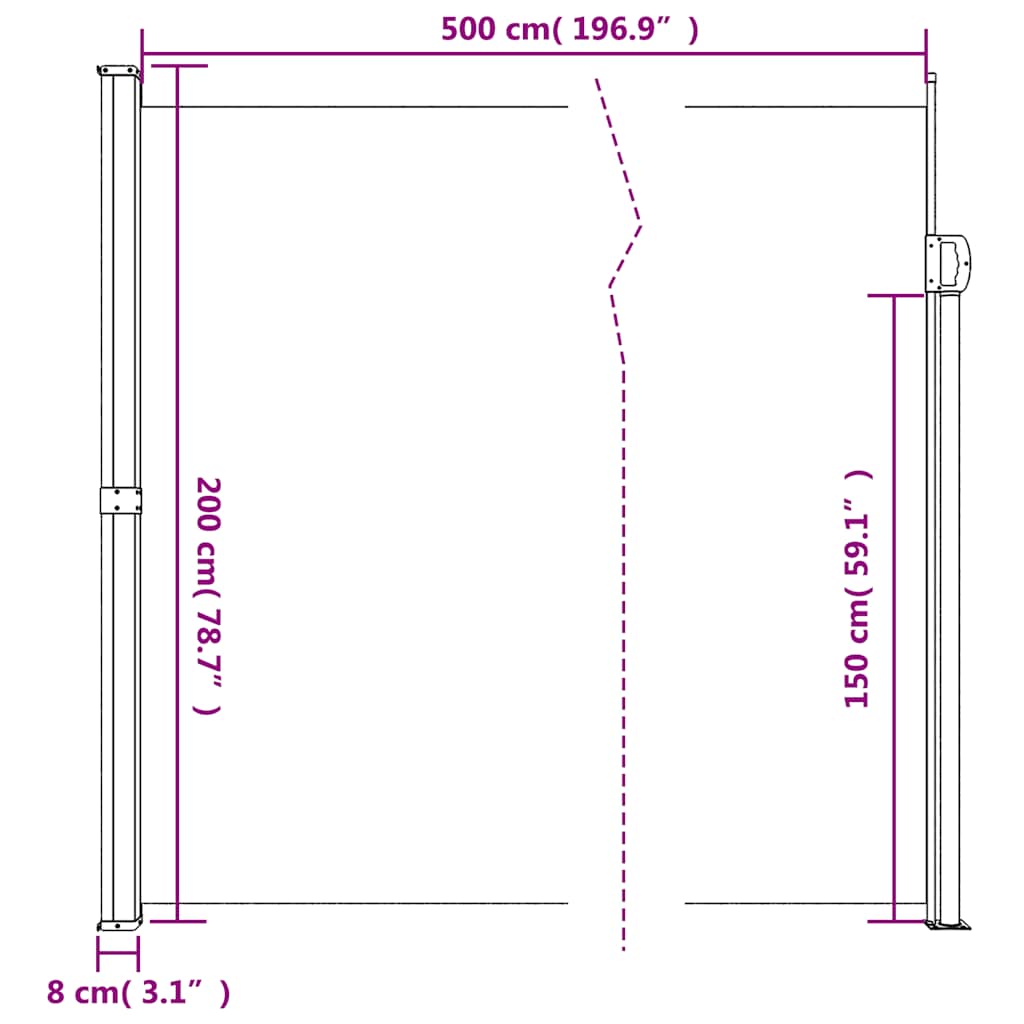 Sötétzöld behúzható oldalsó napellenző 200 x 500 cm