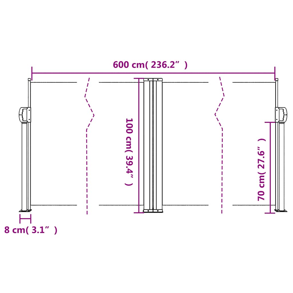 Antracitszürke behúzható oldalsó napellenző 100 x 600 cm