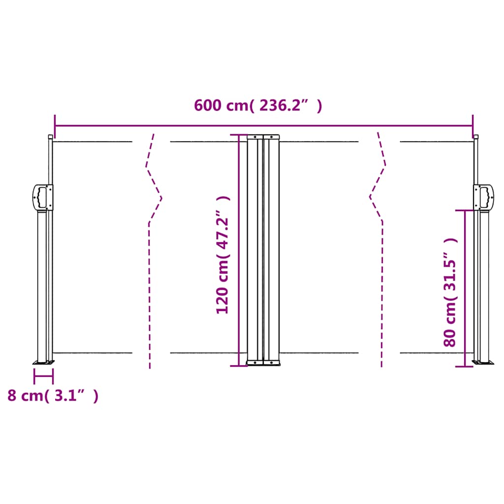 Terrakotta behúzható oldalsó napellenző 120 x 600 cm