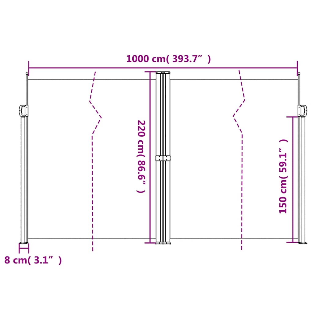 Antracitszürke behúzható oldalsó napellenző 220 x 1000 cm