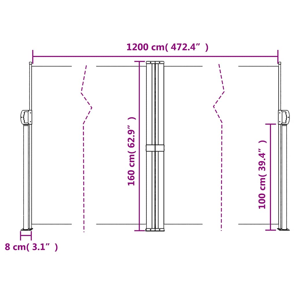 Terrakotta behúzható oldalsó napellenző 160 x 1200 cm