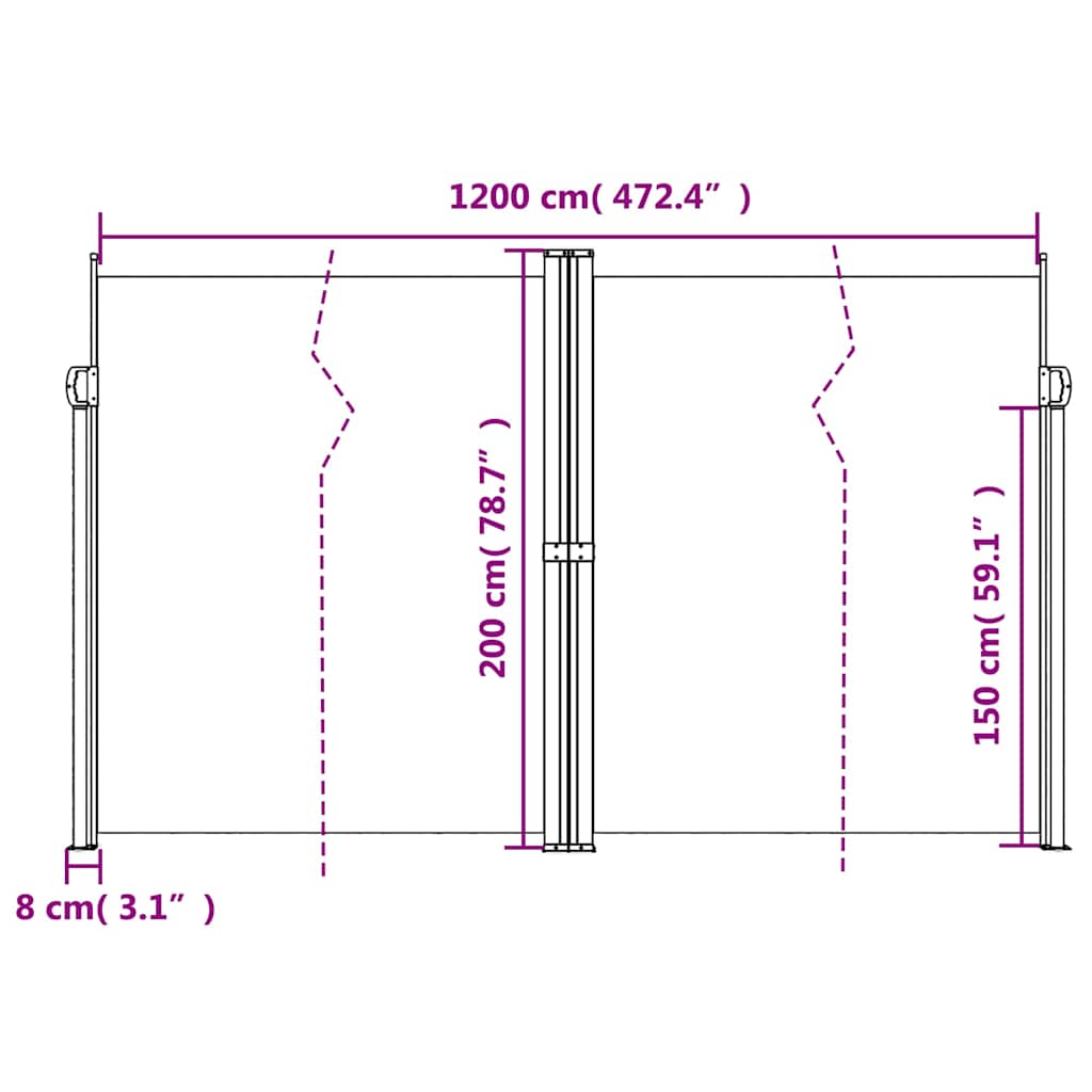 Antracitszürke behúzható oldalsó napellenző 200 x 1200 cm