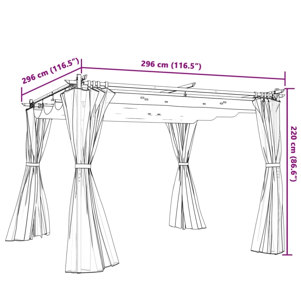 Antracitszürke acél pavilon függönyökkel 3 x 3 m