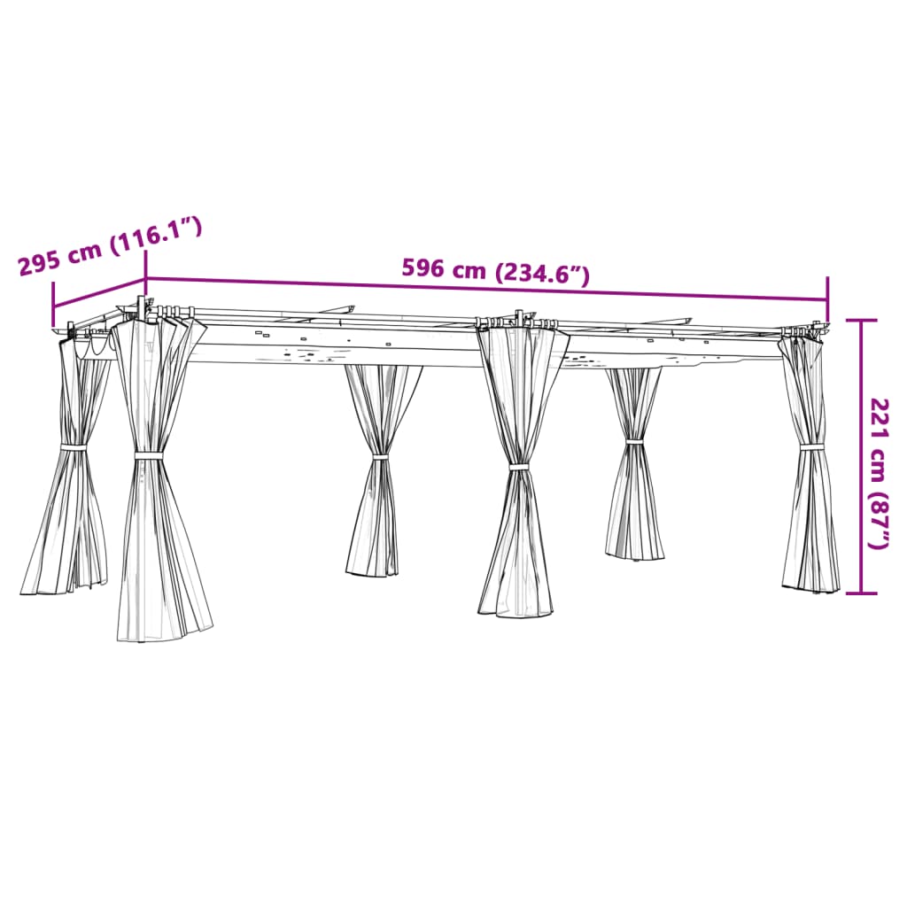 Tópszínű acél pavilon függönyökkel 6 x 3 m