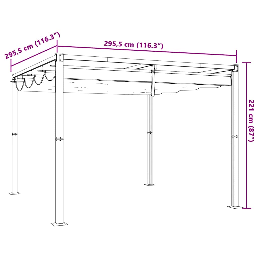 Antracitszürke acél kerti pavilon behúzható tetővel 3x3 m