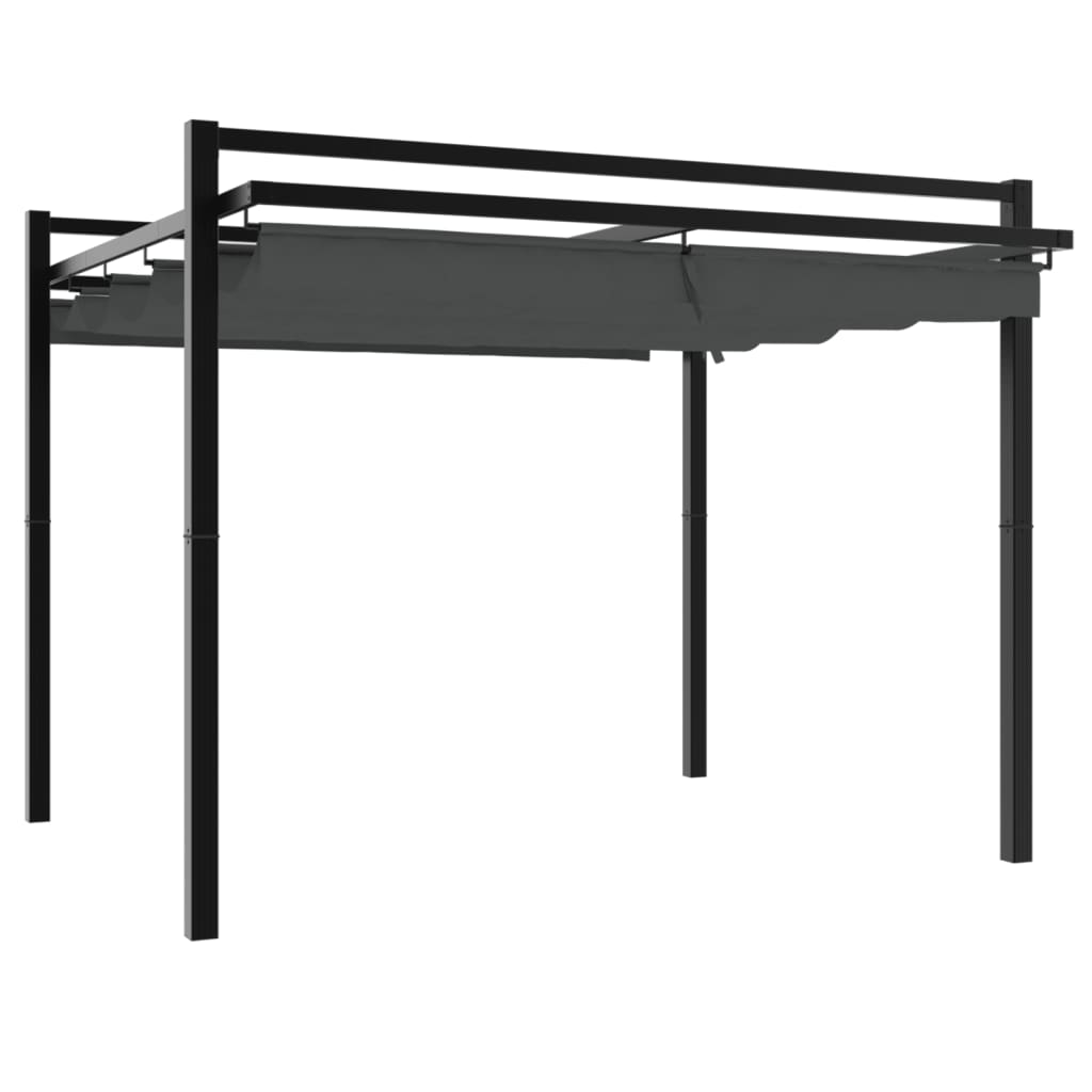 Antracitszürke alumínium kerti pavilon behúzható tetővel 3x3 m
