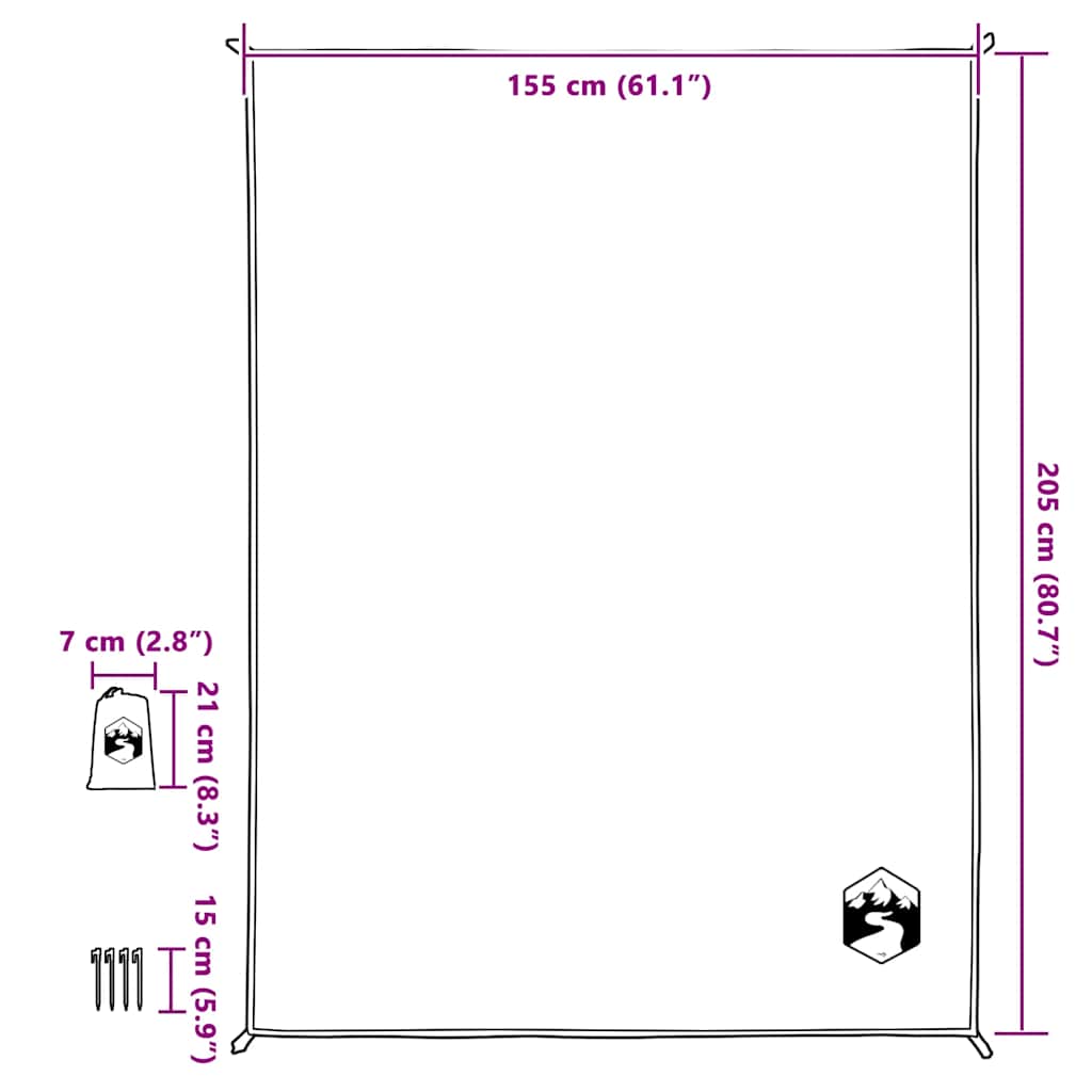 Zöld pikniktakaró cövekekkel 205 x 155 cm