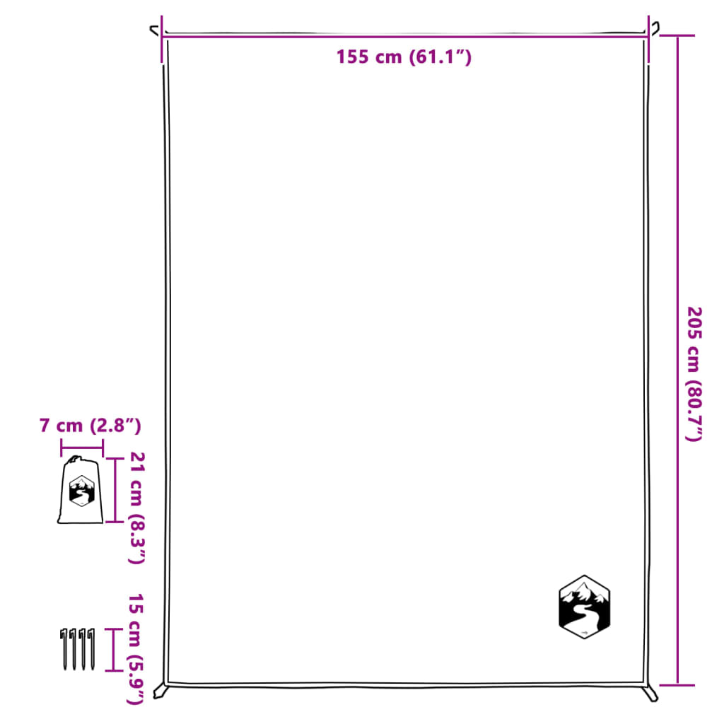 Kék pikniktakaró cövekekkel 205 x 155 cm