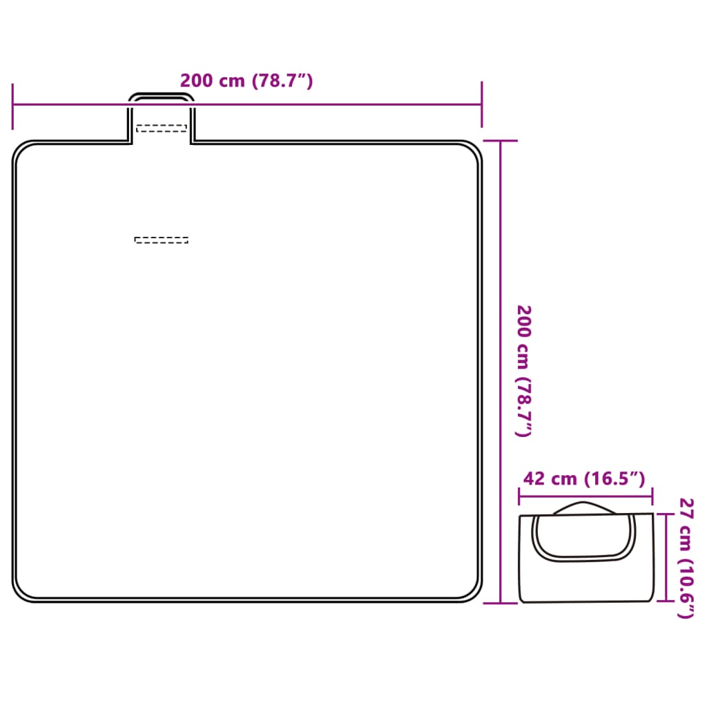 Összecsukható kék hullámos bársony pikniktakaró 200 x 200 cm