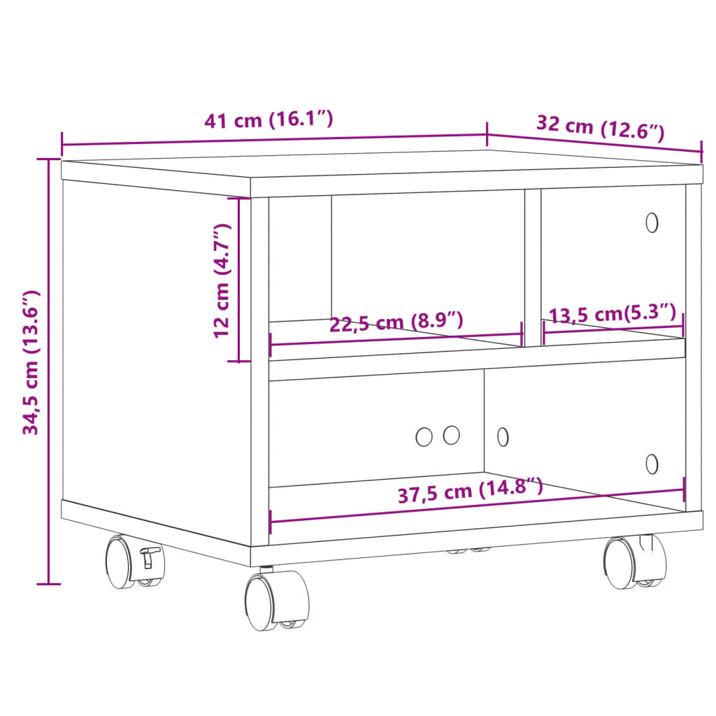 Betonszürke nyomtatóállvány kerekekkel 41 x 32 x 34,5 cm Betonszürke nyomtatóállvány kerekekkel 41 x 32 x 34,5 cm