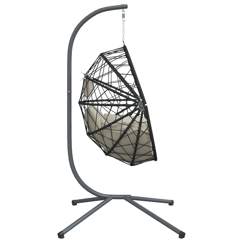 Bézs rattan és acél függő kagylószék állvánnyal