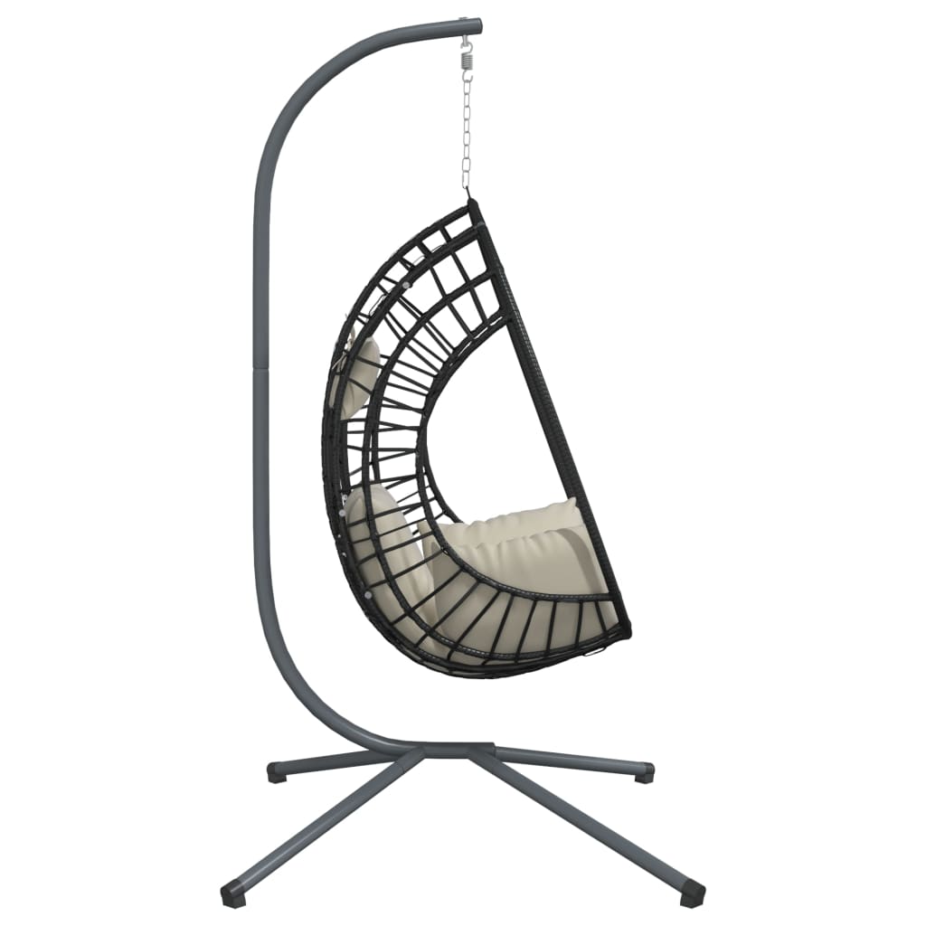 Bézs rattan és acél függő kagylószék állvánnyal