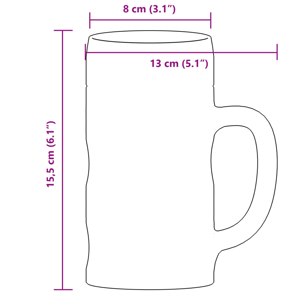 6 db üveg söröskorsó fogantyúval 500 ml 6 db üveg söröskorsó fogantyúval 500 ml