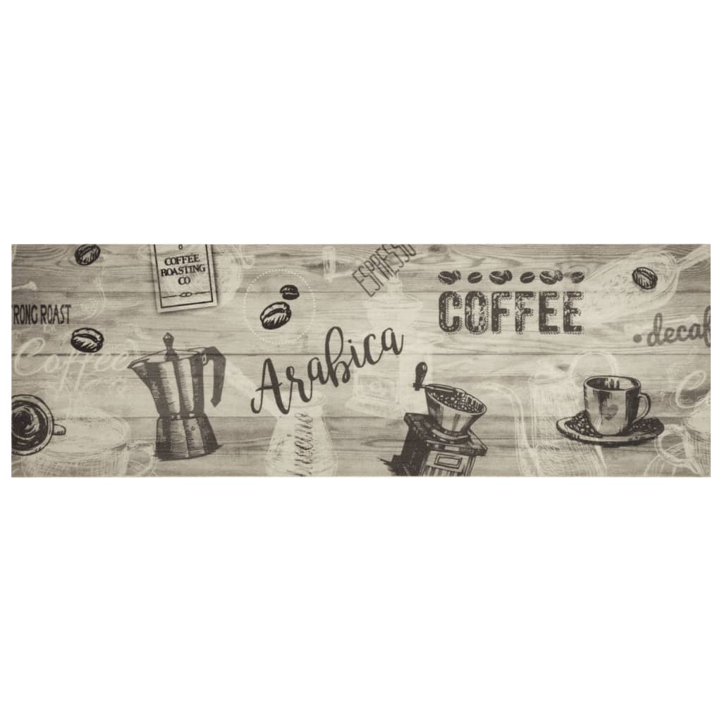 Szürke feliratos mosható bársony konyhaszőnyeg 60 x 180 cm