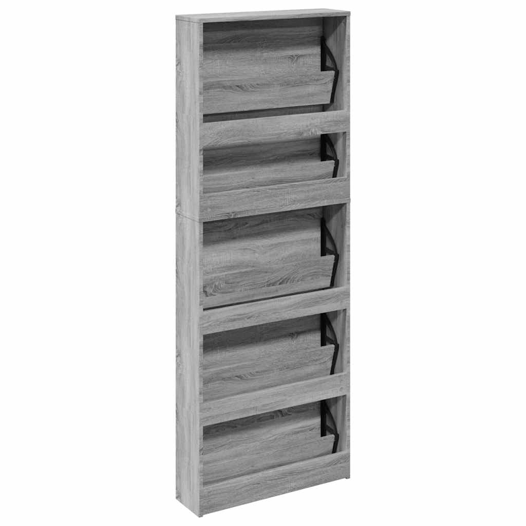 5 szintes szürke sonoma cipőszekrény tükörrel 63x17x169,5 cm