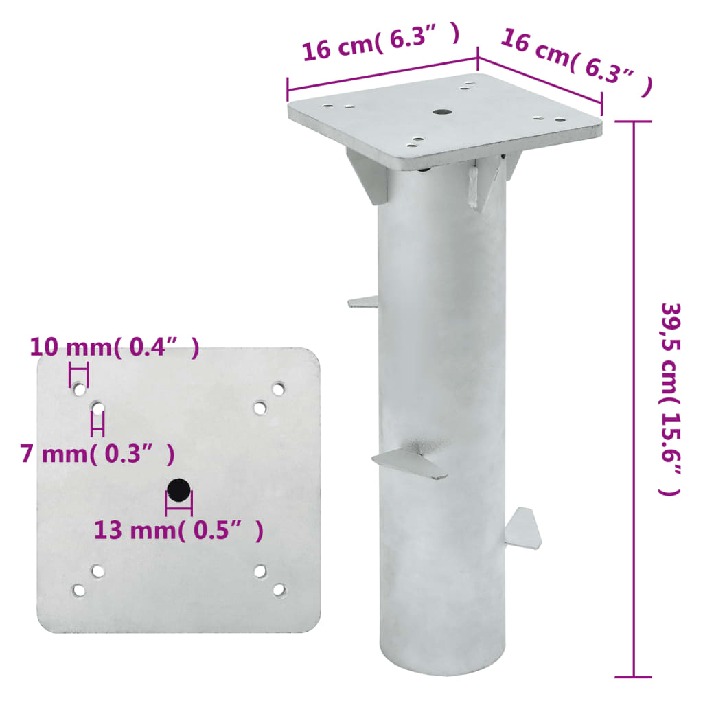 Ezüstszínű acél beépített napernyő talp 16 x 16 x 39,5 cm