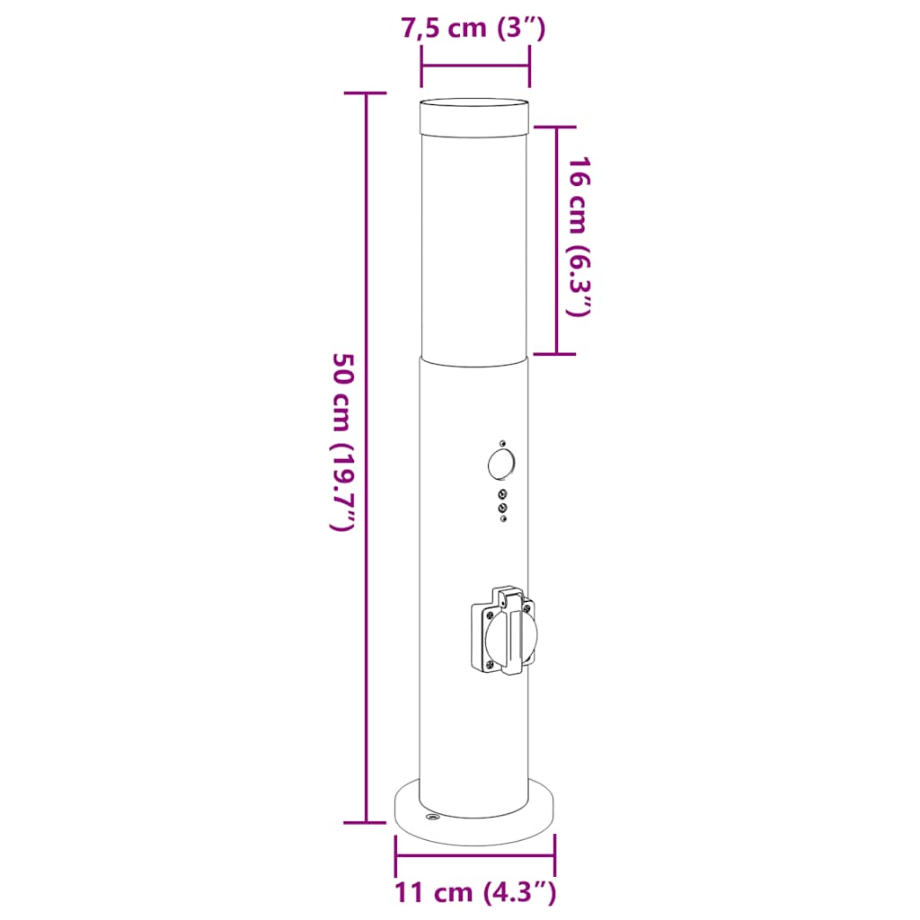 3 db kültéri lámpa érzékelővel és konnektorral 50 cm rozsdamentes acél ip44