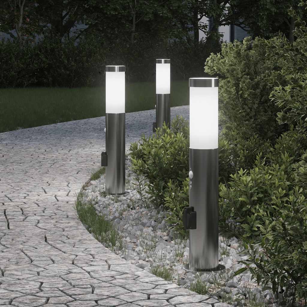 3 db kültéri lámpa érzékelővel és konnektorral 50 cm rozsdamentes acél ip44