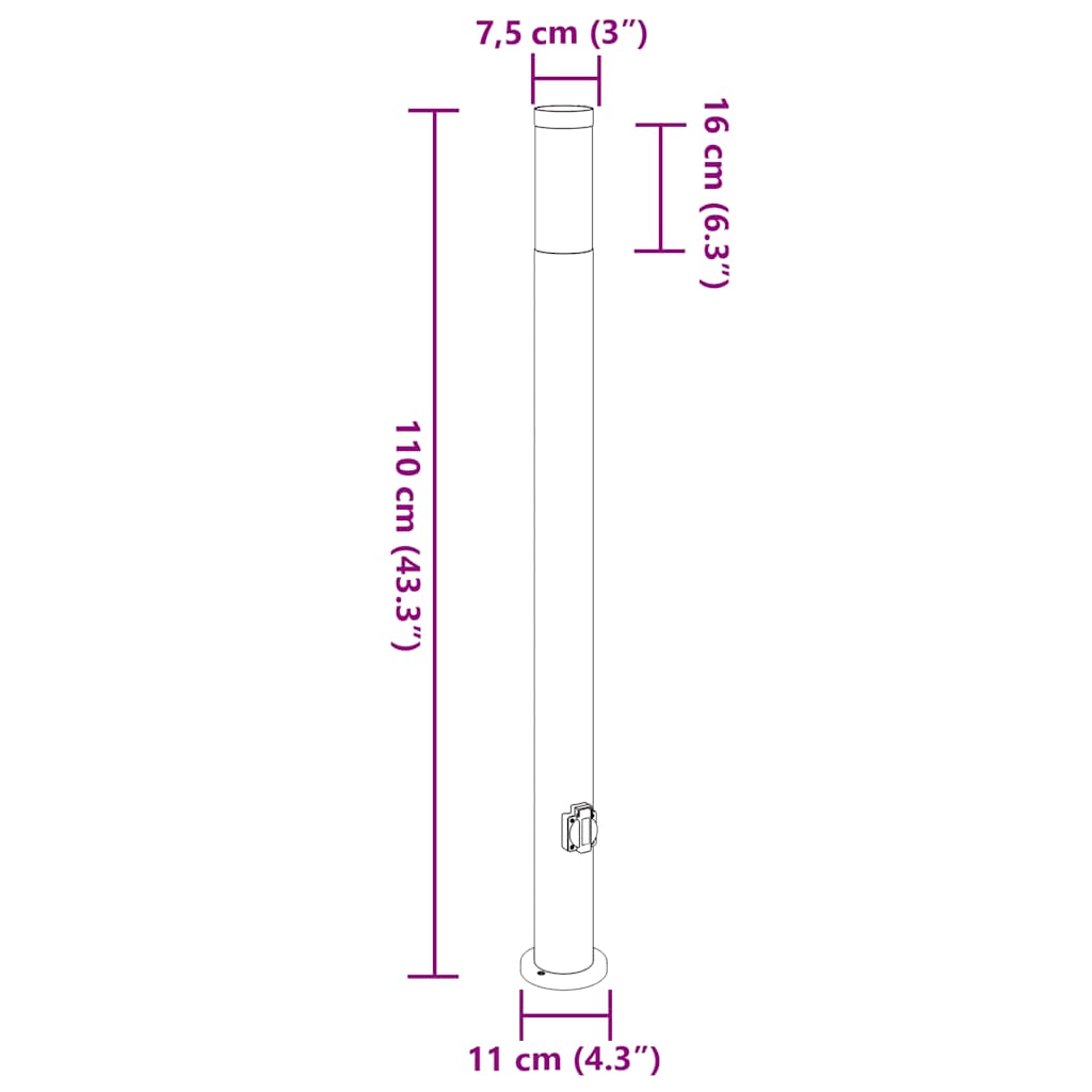 110 cm rozsdamentes acél oszloplámpa konnektorral ip44
