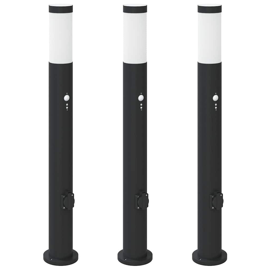 3 db kültéri lámpa érzékelővel és konnektorral 80 cm rozsdamentes acél ip44
