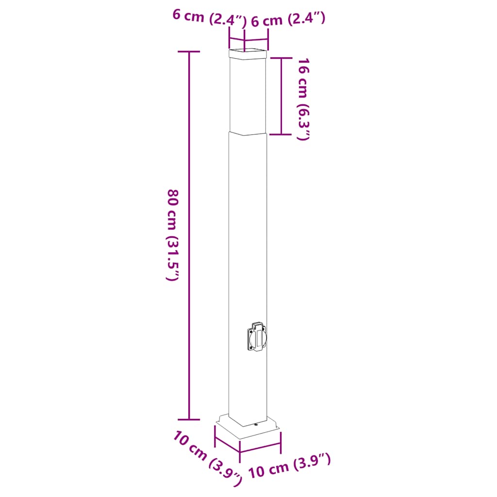 3 db 80 cm rozsdamentes acél oszloplámpa konnektorral ip44