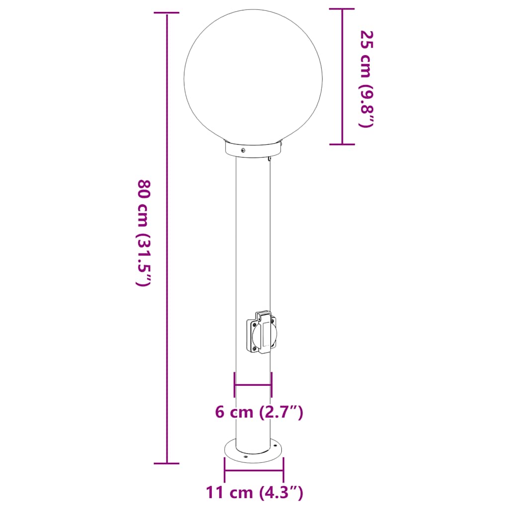 3 db 80 cm rozsdamentes acél oszloplámpa konnektorral ip44