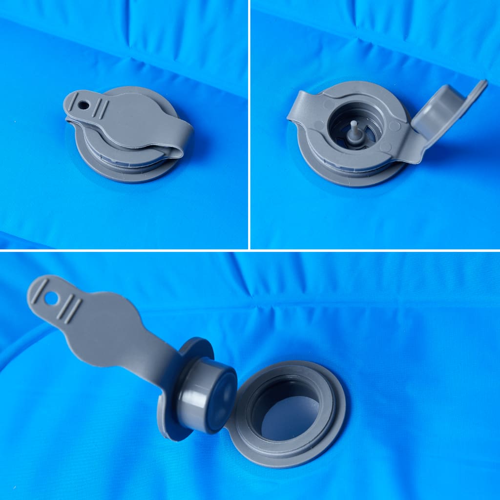 Kék önfelfújó kempingmatrac beépített párnával