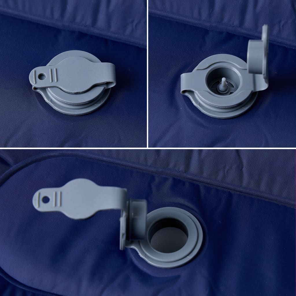 Tengerészkék önfelfújó kempingmatrac beépített párnával