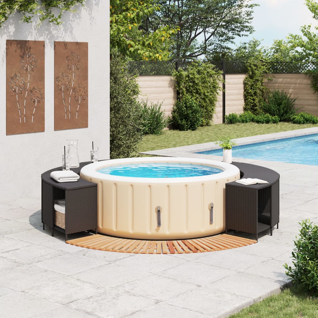 Fekete polyrattan és tömör akácfa jakuzzi-keret