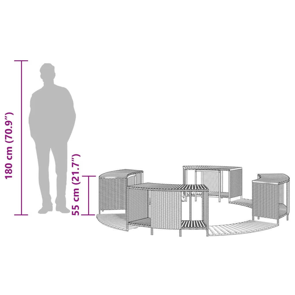 Szürke polyrattan és tömör akácfa jakuzzi-keret