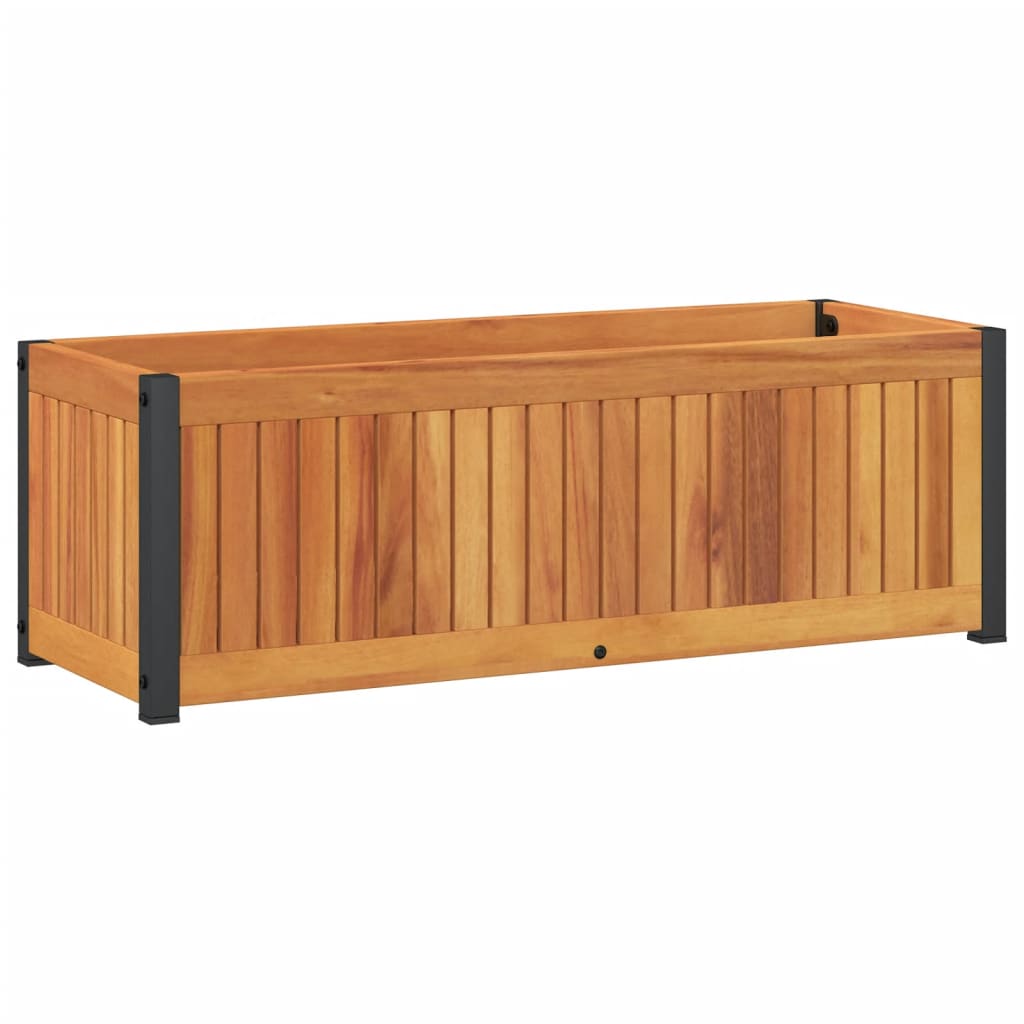 Tömör akácfa és acél kerti virágtartó 80 x 30 x 27,5 cm