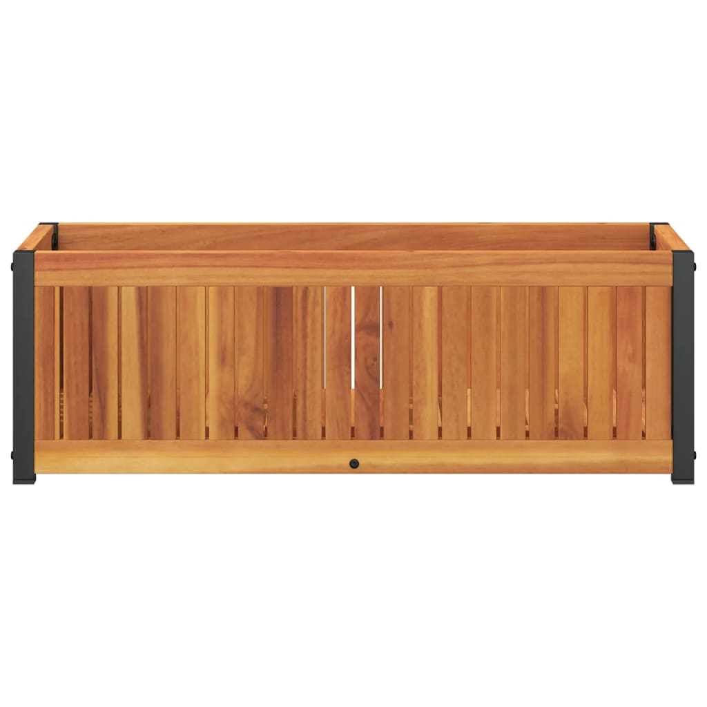 Tömör akácfa és acél kerti virágtartó 80 x 30 x 27,5 cm