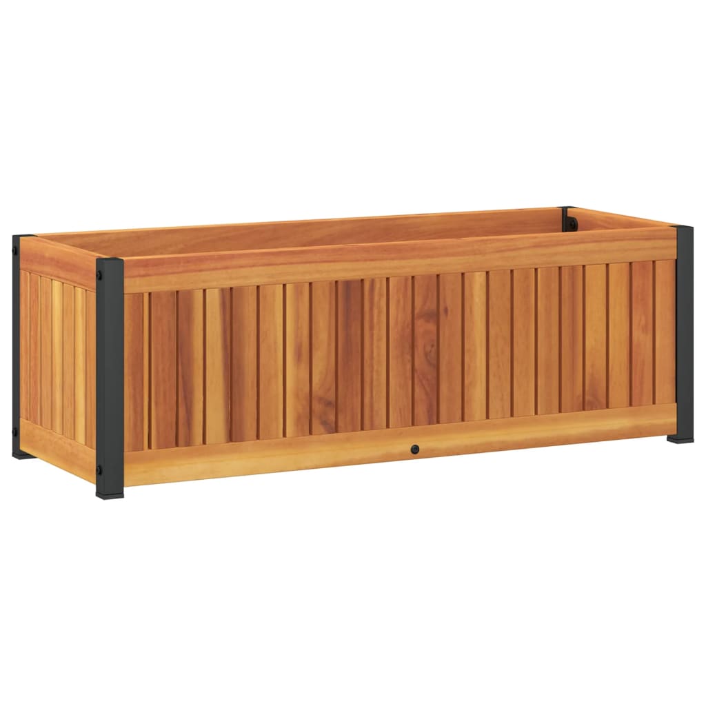 Tömör akácfa és acél kerti virágtartó 80 x 30 x 27,5 cm