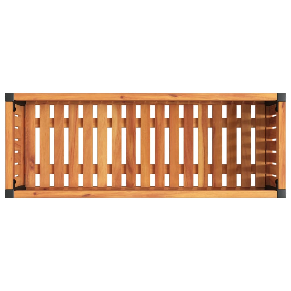 Tömör akácfa és acél kerti virágtartó 80 x 30 x 27,5 cm