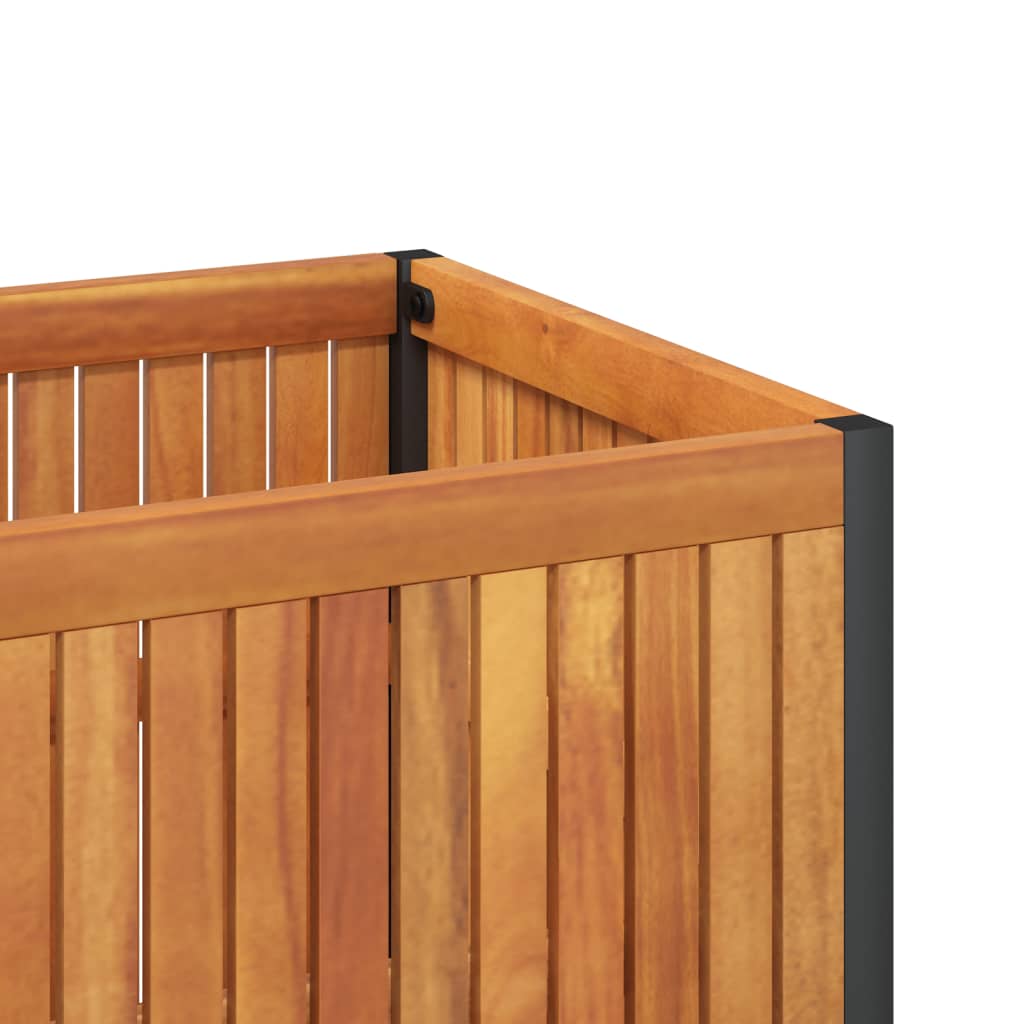 Tömör akácfa és acél kerti virágtartó 80 x 30 x 27,5 cm