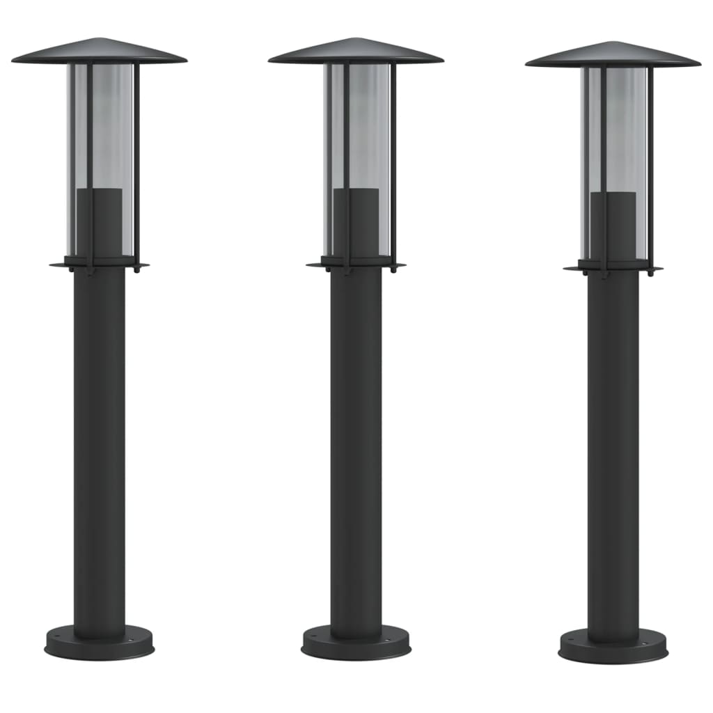 3 db fekete rozsdamentes acél kültéri állólámpa 60 cm