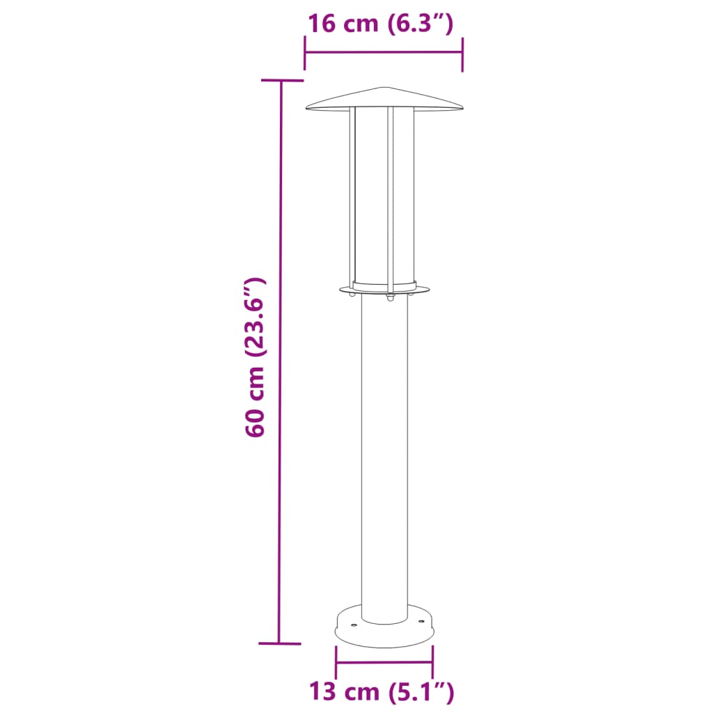 3 db fekete rozsdamentes acél kültéri állólámpa 60 cm