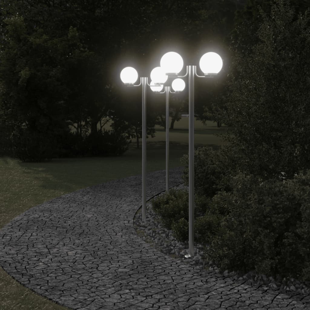 3 db ezüstszínű rozsdamentes acél kültéri állólámpa 215 cm