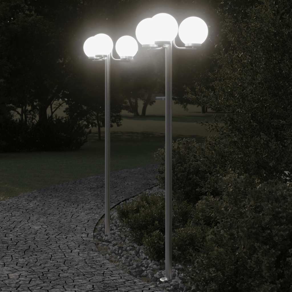 2 db ezüstszínű rozsdamentes acél kültéri állólámpa 215 cm