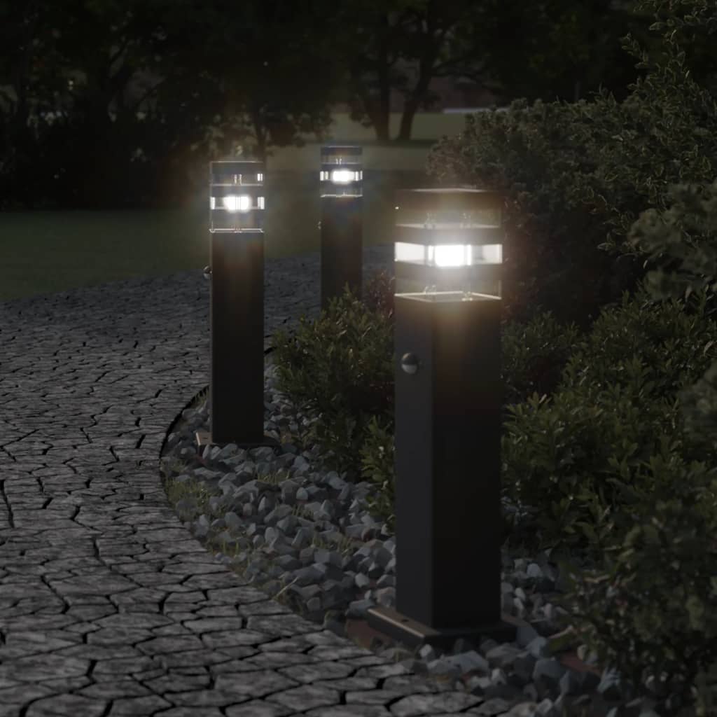 3 db fekete alumínium kültéri állólámpa érzékelővel 50 cm