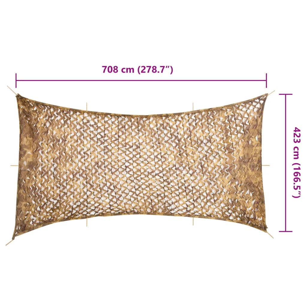 Homokszínű kamuflázsháló tárolózsákkal 708x423 cm