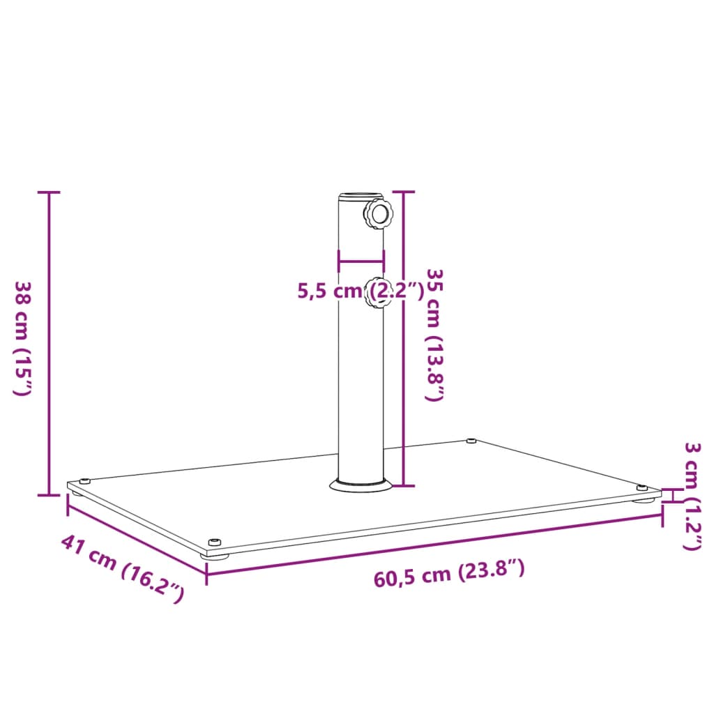 Téglalap alakú napernyőtalp ø32/38/48 mm-es rúdhoz 15 kg