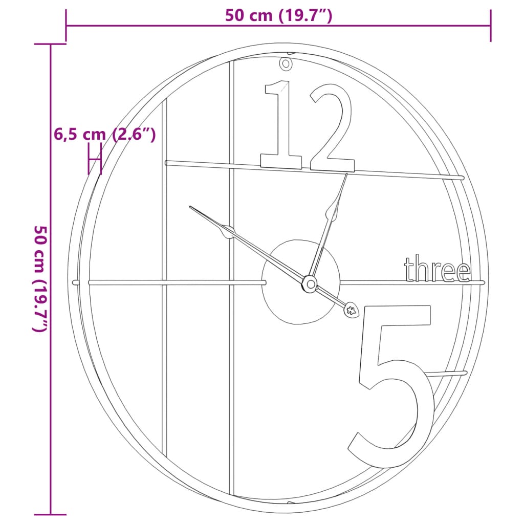 Fekete vas falióra ø50 cm