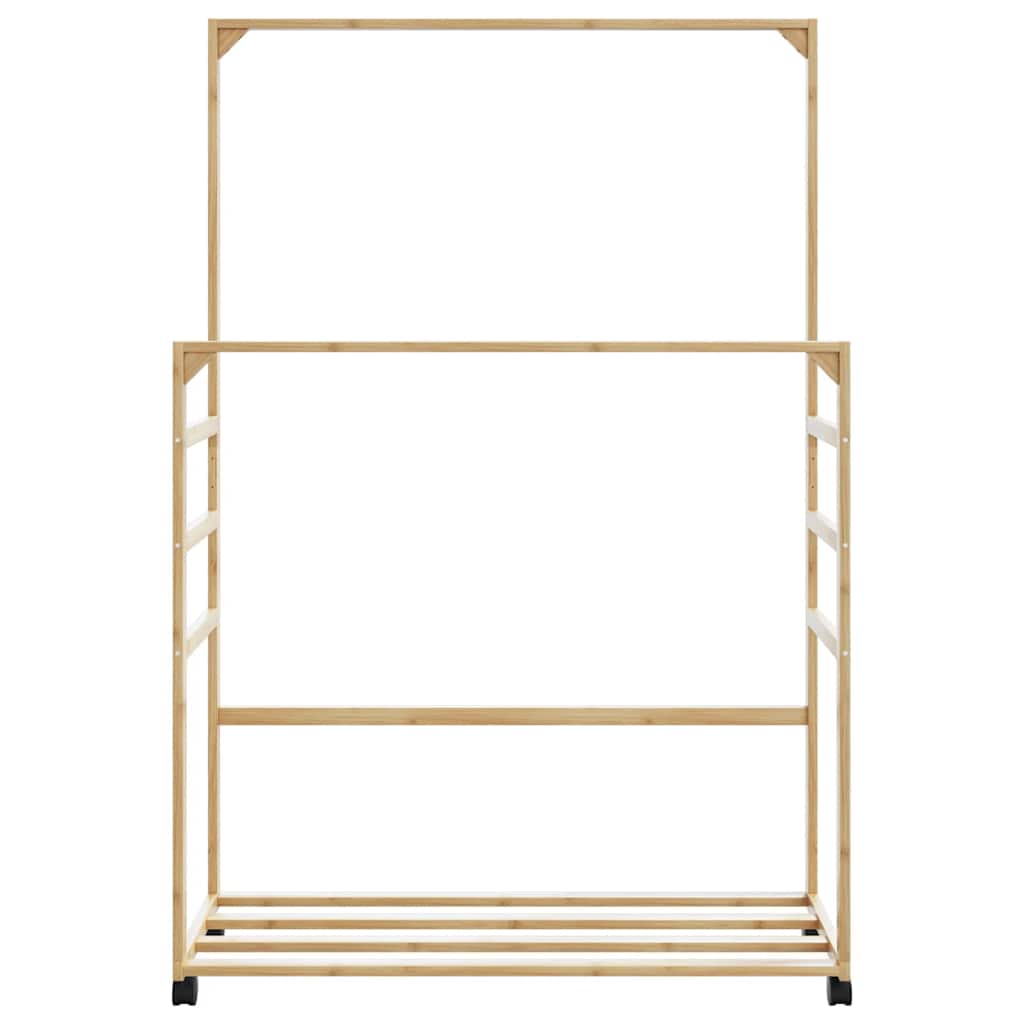 Bambusz ruhaállvány polcokkal és kerekekkel 90x35x155 cm