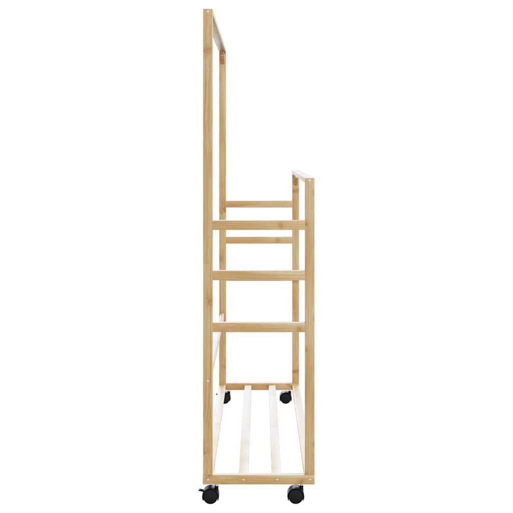 Bambusz ruhaállvány polcokkal és kerekekkel 90x35x155 cm
